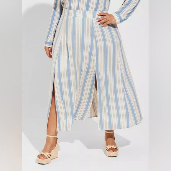 Torrid Lizzie Crinkle Gauze Button Up Stripe Skirt Maxi Set New 2x 3x - Picture 6 of 16